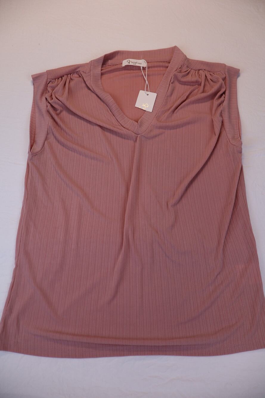 NEW Snow Flake Blouse Women's Pink V Neck Sleeveless Tank Stripe Rib Size M
